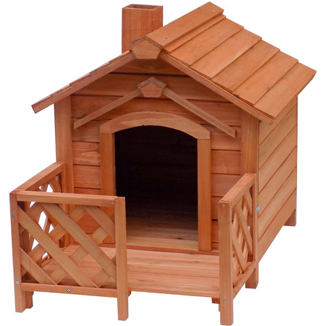 Caseta de madera para gatos con terraza vallada Casita cachorros Pequeños animales Roedores Mascotas