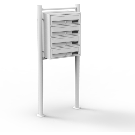 Wiltec Sistema de 4 buzones color blanco acero galvanizado resistente a la intemperie con cerraduras de cilindro y llaves instalación independiente espacio amplio para cartas y paquetes pequeños (1/5)