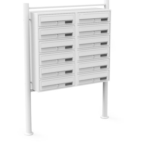 Wiltec Sistema de 12 buzones color blanco acero galvanizado resistente a la intemperie con cerraduras de cilindro y llaves instalación independiente espacio amplio para cartas y paquetes pequeños
