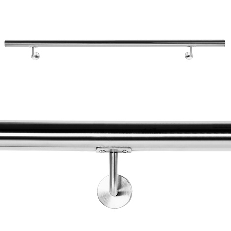 Wiltec Pasamanos barandilla de escalera 130cm acero inox V2A baranda con soporte a la pared