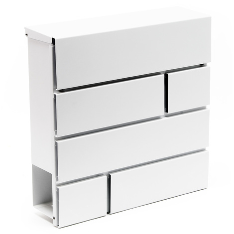 Wiltec Buzón de diseño V15 blanco 370 x 105 x 370 mm, buzón de pared con cerradura y rollo de periódico, buzón de acero con recubrimiento en polvo