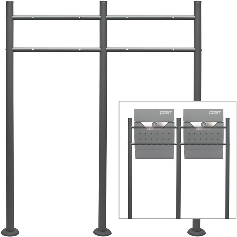 Wiltec Soporte universal para 2 buzones hecho en acero revestimiento en polvo color antracita para instalación independiente, diseño moderno y minimalista