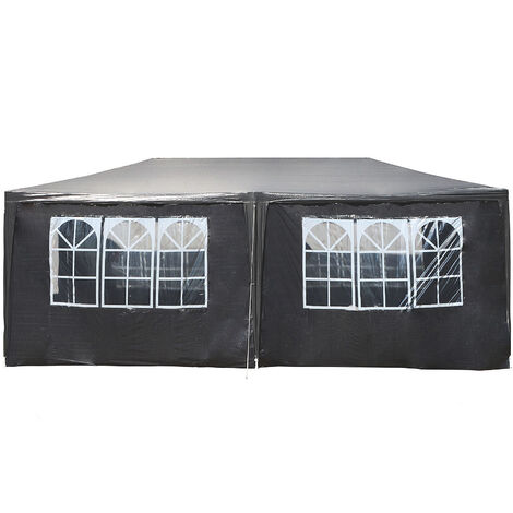 Wiltec Carpa de jardín 3 x 6 m gris con protección UV 50+, gazebo con laterales enrollables, pabellón para fiestas con ventanas, ideal para terrazas y festivales