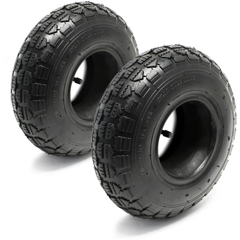 Set 2x cubiertas 2x cámaras aire tractor cortacésped carro jardín 11x4.00-4 4PR Válvula angular
