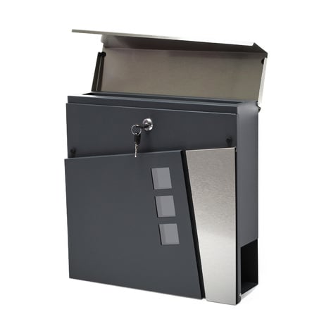Wiltec Buzón de diseño V24 antracita y acero inoxidable 370 x 105