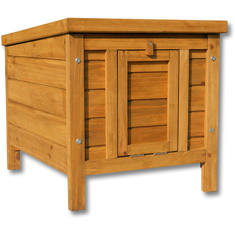 Wiltec Caseta para gatos 420 x 515 x 430 mm de madera de abeto casa para mascotas con tejado abatible sellado con betún refugio para jardín o balcón