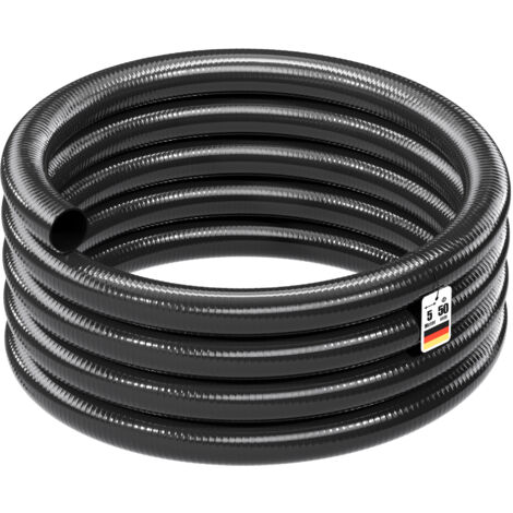 Wiltec Manguera de presión y succión 5 m Manguera para estanques 50 mm 640 g/m negra muy buena resistencia a los rayos UV Manguera para bomba (1/5)