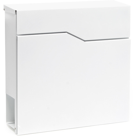 Wiltec Buzón de diseño V19 blanco 370 x 102 x 370 mm, de pared con cerradura y hueco para el periódico, de acero con recubrimiento en polvo