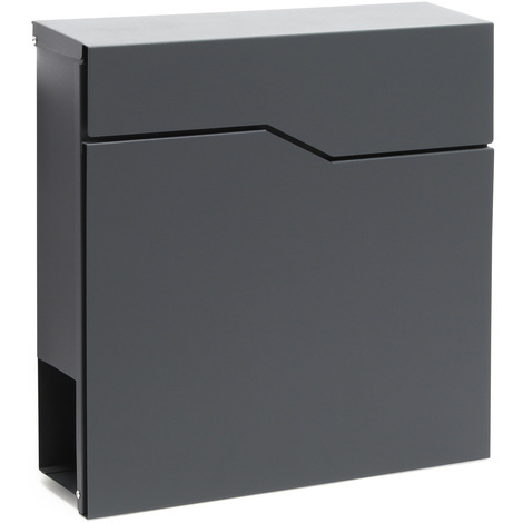 Wiltec Buzón de diseño V19 antracita 370 x 102 x 370 mm, de pared con cerradura y hueco para el periódico, de acero con recubrimiento en polvo