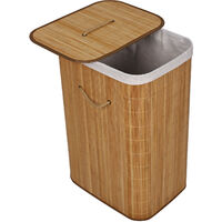 Wiltec Cesta plegable ropa sucia de bambú 72l color natural rectangular con saco interior extraíble 1 compartimento con tapa removible y asas