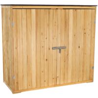 Wiltec Caseta de jardín con puerta doble en madera color natural 136 x 58 x 127 cm, cobertizo de herramientas con estantes, armario resistente a la intemperie ideal para accesorios de jardinería