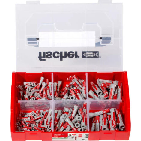 Fischer – Assortiment de 210 chevilles DuoPower – Pour béton, briques, plaques de plâtre – 120x6x30mm, 60x8x40mm, 30x10x50mm – Mallette de transport