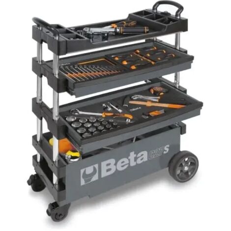 Beta – Chariot pliable pour outils – 2 tiroirs 588x277mm – Capacité 20kg – Roues pivotantes avec frein – Pour chantiers extérieurs