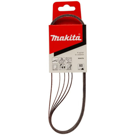 MAKITA 5 bandes abrasives bois et métal 6 mm pour ponceuse 9032 - x 5 - 60 - 533 x 6 mm