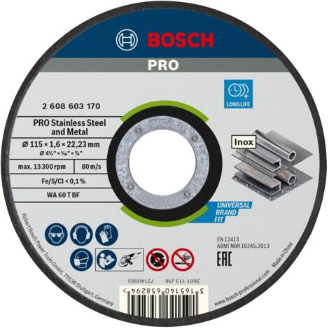 BOSCH 2608603170 DISQUE À TRONÇONNER À MOYEU PLAT STANDARD FOR INOX WA 60 T BF 115 MM 22,23 MM 1,6 MM