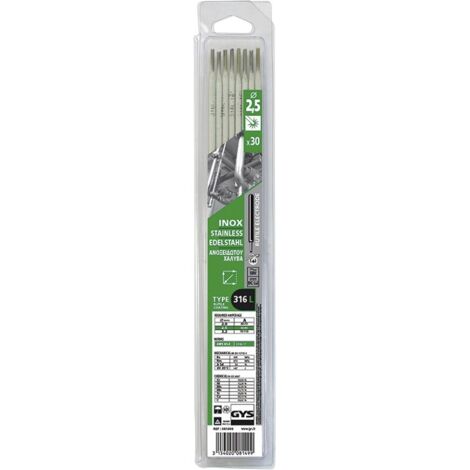 GYS – Électrodes inox 316L 2,5 mm – Longueur 350 mm – Boîte de 30 pièces – Résistance à la corrosion saline – Soudage aciers inoxydables