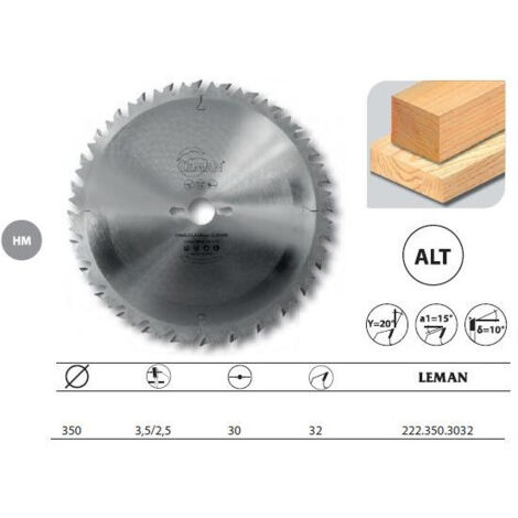 Leman – Lame de scie circulaire carbure 350mm – Alésage 30mm – 32 dents – Pour coupe bois naturel et panneaux – Limiteurs de copeaux - 350X30X32Z