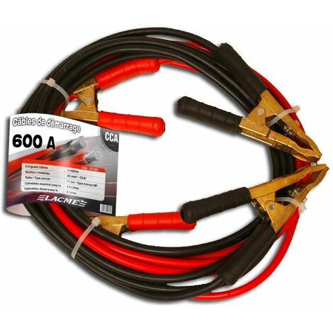 Lacme – Câble de démarrage 600 A – Longueur 4 m – Section 35 mm² en aluminium cuivré – Pinces bronze pour véhicules essence et diesel