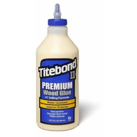 Colle à bois TITEBOND PREMIUM II 946 ml – Résistance à l'eau – Forte adhérence initiale – Séchage rapide – Pour menuiserie extérieure