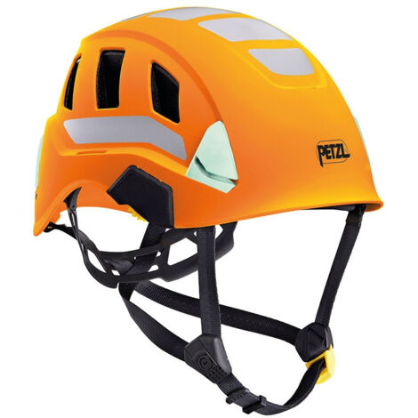 Petzl – Casque de protection haute visibilité STRATO VENT HI-VIZ – Norme EPI – Coque fluorescente avec clips phosphorescents – Taille unique – Orange clair - A020DA (1/10)