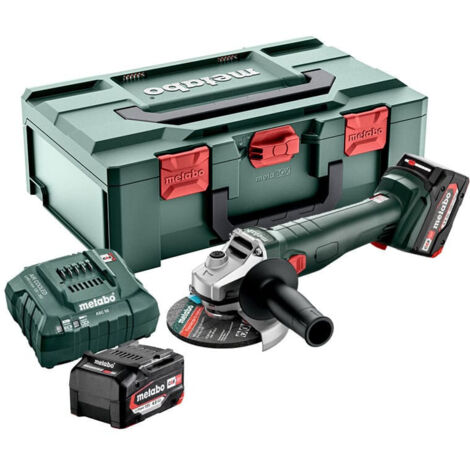 Metabo – Meuleuse d'angle 18V avec 2 batteries 4Ah – Diamètre de meule 125 mm – Moteur puissant – Protection contre surchauffe – 602247510