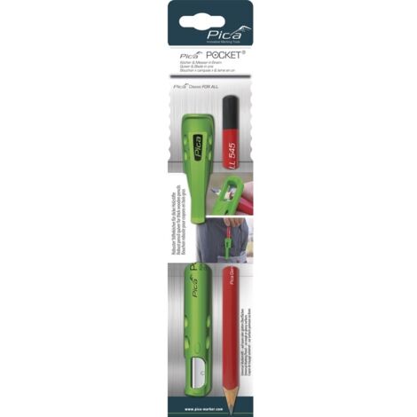 Étui universel de poche vert avec taille-crayon – Compatible avec crayons en bois – Prise en main triangulaire pour traçage précis – Pica