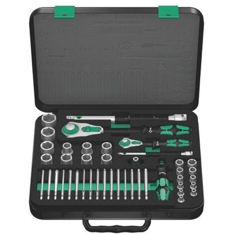 Wera – Jeu de clés à douilles 43 pièces 1/4' et 1/2' – 72 dents – Angle de reprise 5° – Acier chrome-vanadium – Mallette de rangement