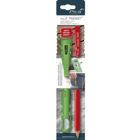 Porte-crayon Pica Pocket pour crayons en bois – Compatible avec ovales, plats, triangulaires – Clip de sécurité pour maintien optimal