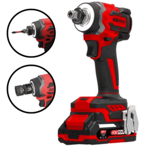KS Tools - Visseuse à chocs sur batterie - Embouts 1/2" et 1/4" - Livrée en coffret avec 2 batteries 4Ah -  Visseuse devisseuse sans fil brushless - 18 V - 230 Nm - 1 kg sans batterie - 515.4745F