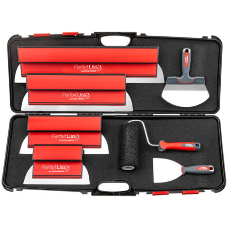 L'Outil Parfait – Couteau à enduire kit 7 pièces – 4 lames 25/35/45/60 cm + stucateur 19 cm + couteau 10 cm – Poignée ergonomique – Lissage homogène (1/3)