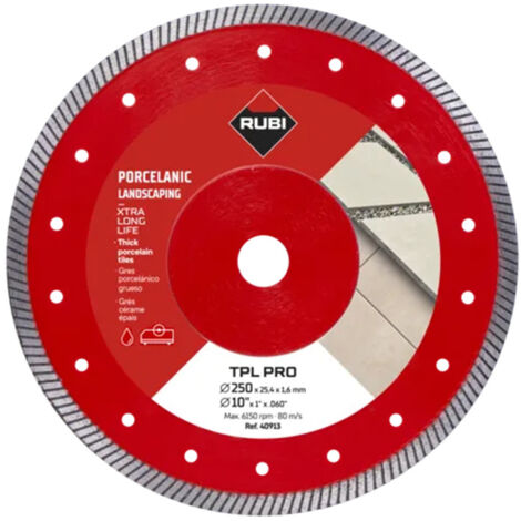 Rubi – Disque diamant turbo 250mm – Pour grès cérame et pierre naturelle – Vitesse de coupe élevée – Finition précise