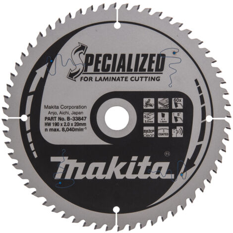Makita – Lame de scie circulaire 190mm B33847 – Alésage 20mm – 60 dents pour coupe précise MDF et stratifiés – Compatible scies à onglet
