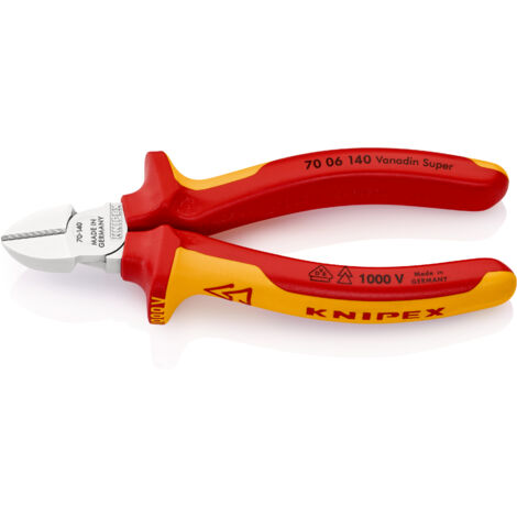 KNIPEX 70 06 140 SB Pince coupante de côté isolées par gaines bi-matière, certifiées VDE chromée 140 mm
