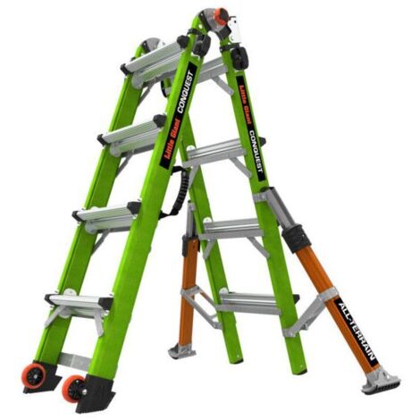 Little Giant – Échelle convertible en fibre de verre 150 kg – Niveleurs latéraux pour sols inégaux – Pieds pivotants pour sols durs – Option échafaudage (1/5)