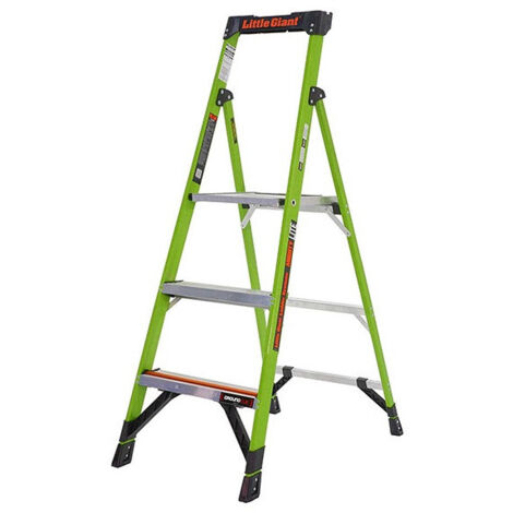Little Giant – Escabeau en fibre de verre 3 marches – Charge maximale 150kg – Technologie Ground Cue pour sécurité – Sabots antiglisse
