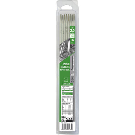 GYS – Électrodes enrobées inox 12 pièces – Diamètre 2mm – 82359 – Rutilo-basique pour industries pétrochimiques et maritimes