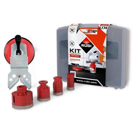 Rubi – Kit de 4 trépans diamantés DRYGRES Ø 28, 35, 43 et 68 mm – Pour perçage à sec de grès porcelaine et marbre – Coffret avec guide MULTIDRILL