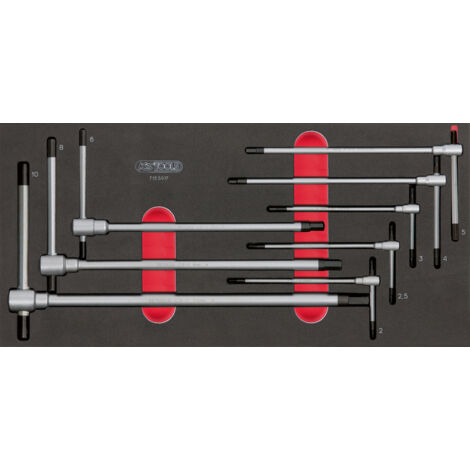 Ks Tools – Module de clés mâles 6 pans à poignée en T – 8 pièces – Dimensions L.390 x l.188 x H.35 mm – Mousse imputrescible pour durabilité