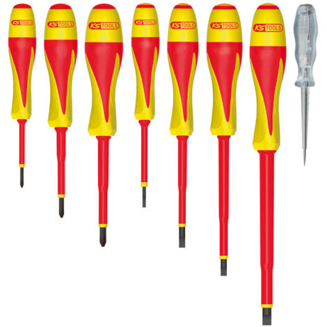 KS Tools - Jeu de 7 tournevis bi-matière isolés 1000V Fente-PH + tournevis testeur - 922.6218