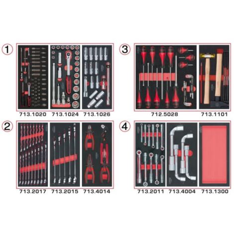 Kstools – Composition d'outils 4 tiroirs pour servante – 173 pièces – Outils pour espaces confinés – Matériaux pour bois dur et métal
