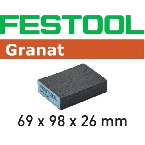 Festool – Éponge de ponçage 69x98x26 mm grain 220 – Lot de 6 – Pour ponçage de laques et bois dur – Éponge abrasive stable à 4 côtés