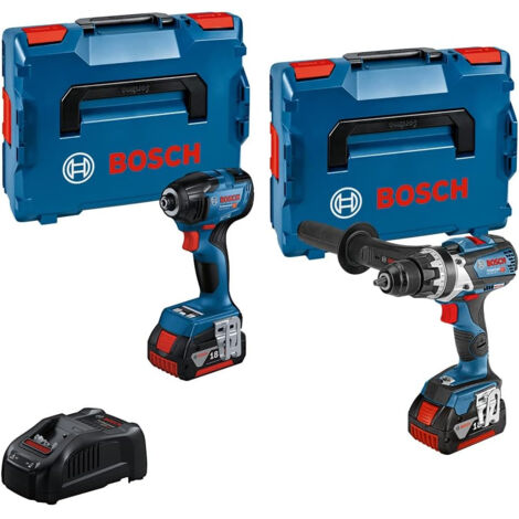 Bosch – Pack de 2 outils électroportatifs 18V – Perceuse-visseuse GSR 18V-110C et boulonneuse GDR 18V-210C – Batteries 18V 5.0Ah incluses (1/5)