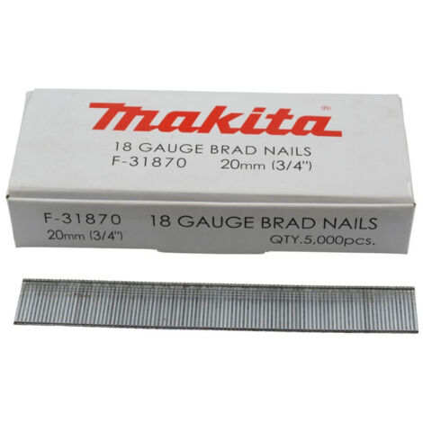 Makita – Clou à tête d'homme 20 mm 18 Ga galvanisés pour cloueur – Lot de 5000 pièces – F31870