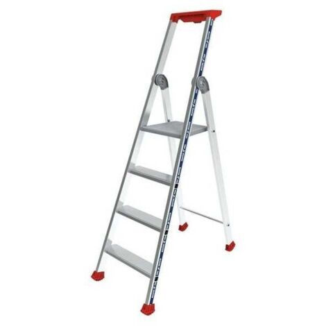 Tubesca Comabi – Marchepied escabeau aluminium 4 marches – Antidérapant – Hauteur de travail jusqu’à 3,59 m – Usage professionnel intensif (1/5)