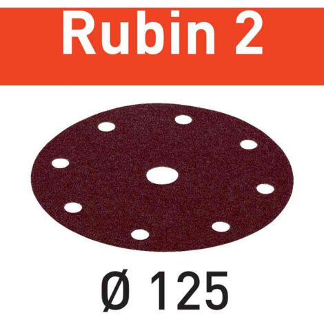 Festool – Disque abrasif Rubin 2 D125/8 P220 – Lot de 10 pièces – Pour ponçage bois dur – Système StickFix – 499108