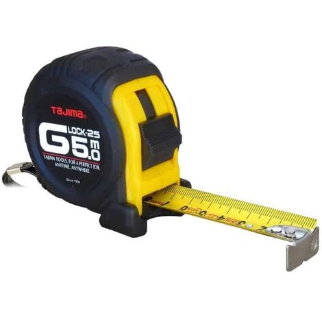 Tajima – Mètre à ruban G-Lock 5m x 25mm – Boîtier ABS renforcé – Retour automatique et bouton de blocage – Précision Classe II - 5mx25mm