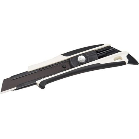 Tajima – Cutter automatique 18 mm – Lame Razar Black – Guide-lame trempé – Ergonomique pour cartons épais – Verrouillage de lame