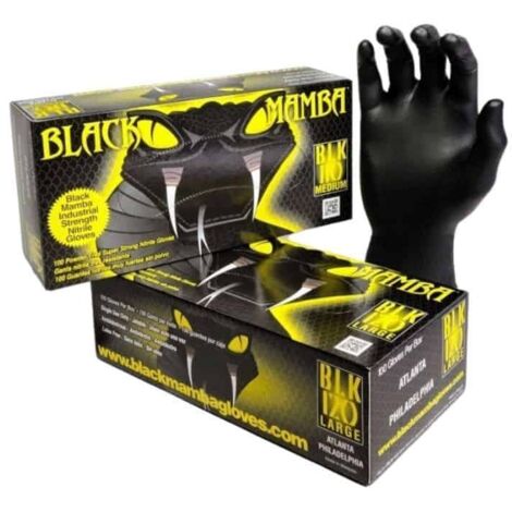 Gants jetables nitrile noir – Boîte de 100 – Taille S (6/7) – Résistance aux produits chimiques et perforations – Black Mamba