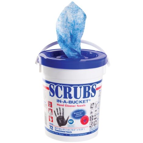 Seau de 72 lingettes nettoyantes pour les mains – Formule antibactérienne – Élimine graisses et peintures – Texture non abrasive – Scrubs