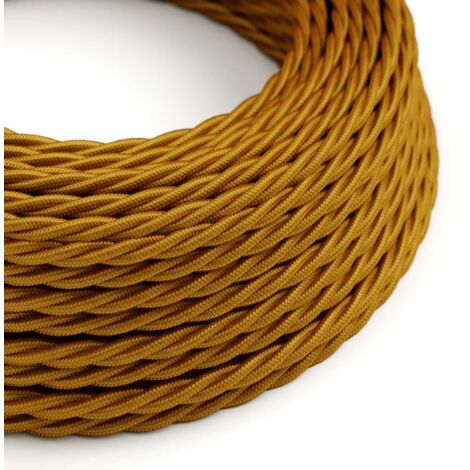 Fil Électrique Torsadé Gaine De Tissu De Couleur Effet Soie Tissu Uni Or TM05 3x0.75 - 10 Mètres